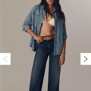 Mother The Hustler Roller Sneak High-Rise Wide-Leg Jeans raw hem